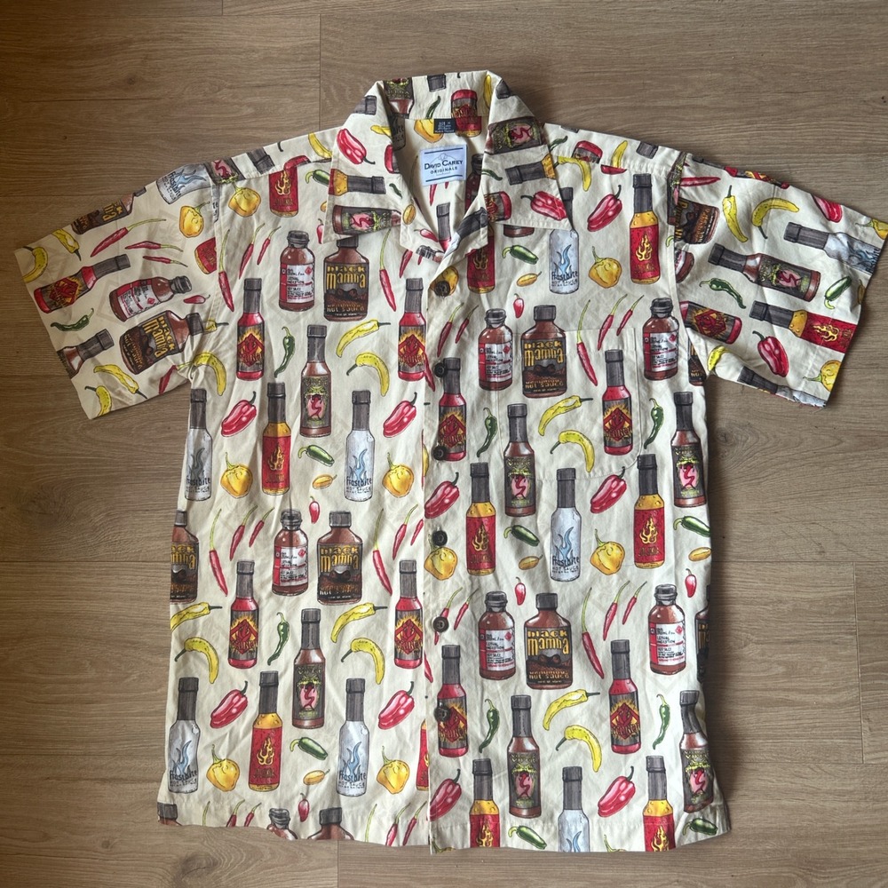David Carey Originals Mens Hot Sauce Chili Pepper Print Button Down Shirt